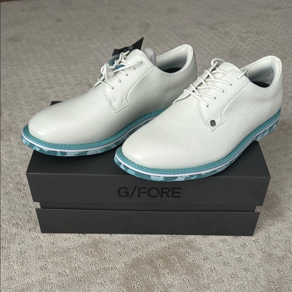G/FORE White and Teal Men's Camo Sole Gallivanter Golf Shoes
